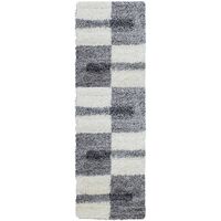 Tapis Salon Chambre Shaggy Motifs Géométrique - ROMA (Gris - 80x250cm)