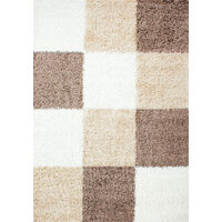 Tapis Shaggy Poils Longs Motifs Carreaux (Beige / Blanc / Mocca - 160x230cm)