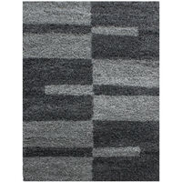 Tapis Salon Chambre Shaggy Motifs Géométrique - ROMA (Anthracite - 140x200cm)