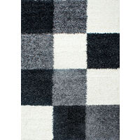 Tapis Shaggy Poils Longs Motifs Carreaux (Noir / Gris / Blanc - 160x230cm)