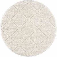 AMORE 01 - Tapis rond à poils longs et relief crème (160x160cm)