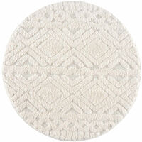 AMORE 02 - Tapis rond à poils longs et relief crème 200x200cm