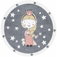 Tapis Rond pour chambre d'enfant Gris et Bordures Blanches (160x160cm)
