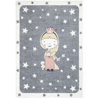 Tapis pour chambre d'enfant Gris et Bordures Blanches (80x150cm)