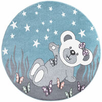 Tapis Rond pour chambre d'enfant Ourson (Bleu et Blanc - 160x160cm)