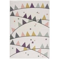 Tapis pour chambre d'enfant Crème Motif Guirlandes Multicolores (80x150cm)