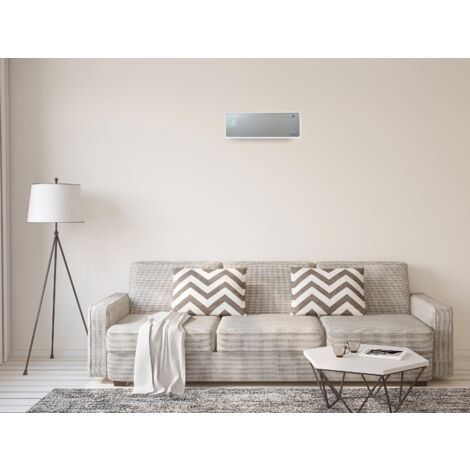 Stufa a parete in ceramica 2000 W frontale in vetro argento telecomando e timer PURLINE HOTI M80