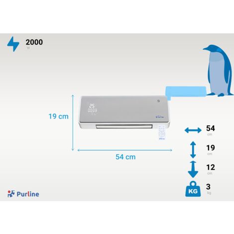 Stufa a parete in ceramica 2000 W frontale in vetro argento telecomando e timer PURLINE HOTI M80