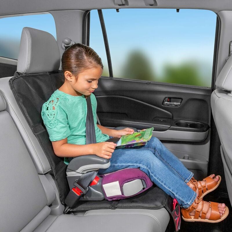 Autositzschutz für Kleinkinder – dicke Polsterung, 2 Netztaschen,  wasserdicht, schützt Stoff- oder Ledersitze, rutschfeste, gepolsterte  Rückseite (Schwarz)