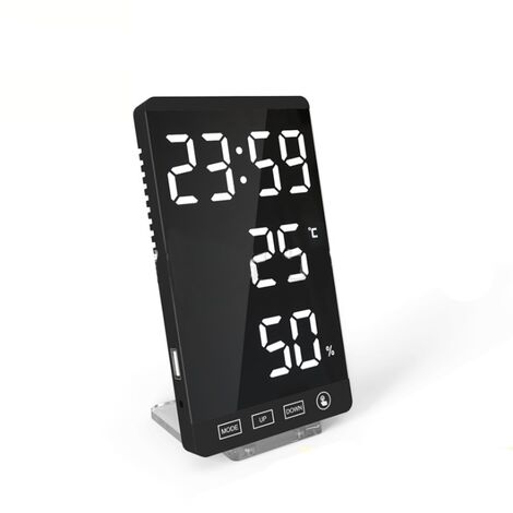LED-Spiegeluhr Thermometer und Hygrometer elektronische Wetteruhr Wecker
