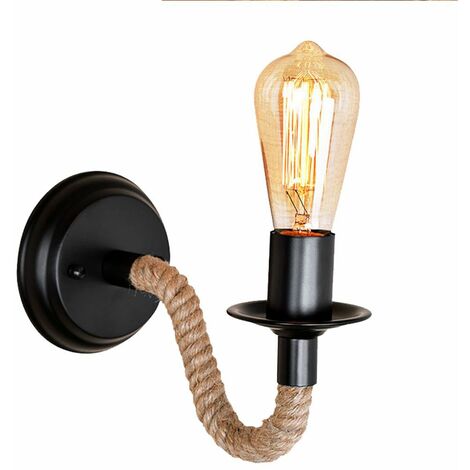 Wandlampe, Wand-Nachttischlampe, Retro-Schlafzimmer-Hängelampe kreative Treppe pastoralen Gang Eisenkunsthanfseillampen (ohne Lichtquelle)