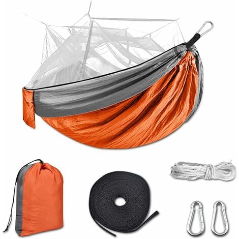 Outdoor Camping Hängematte 200Kg Kapazität Leicht mit Moskitonetz Tragbare  atmungsaktive Reisehängematte für Garten Wandern Camping Strand (Orange)
