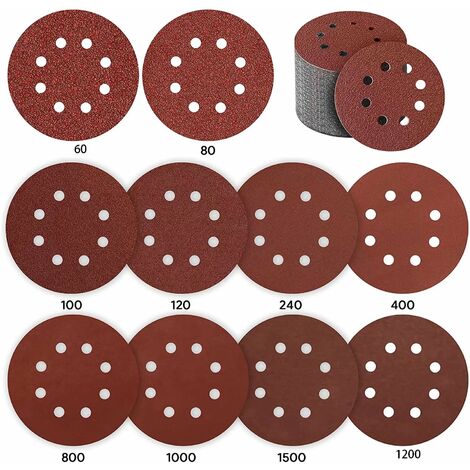 125 mm red Exzenter Schleifscheiben Sortiment SET 100 Scheiben P150 P120 P100 P80 P60 ohne Loch Klett Schleifpapier 