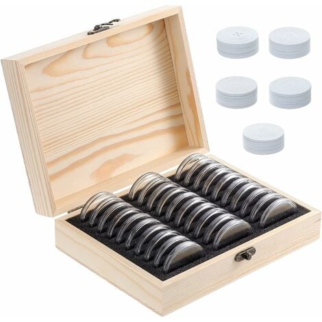 30 Stück Holz-Münzen-Aufbewahrungsbox Bargeld-Aufbewahrungsbox,  Münzsammler-Schutzbox, 20 mm/25 mm/30 mm/35
