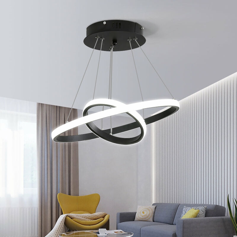 Moderner LED-Kronleuchter, runde schwarze LED-Deckenleuchte, 5500 K  LED-Kronleuchterbeleuchtung 36 W, Durchmesser 40 cm, schwarz