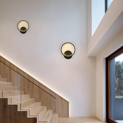 GOECO LED-Wandlampe Innen, Runde Acryl-Wandlampe Moderne für Flur, Schlafzimmer, Wohnzimmer 12W 3000K Warmweiß Schwarz