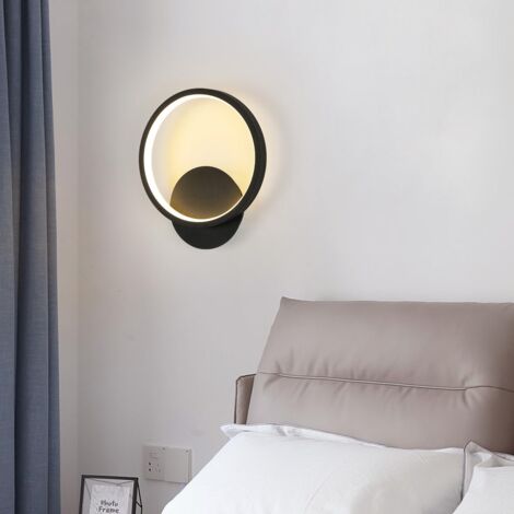 GOECO LED-Wandlampe Innen, Runde Acryl-Wandlampe Moderne für Flur, Schlafzimmer, Wohnzimmer 12W 3000K Warmweiß Schwarz