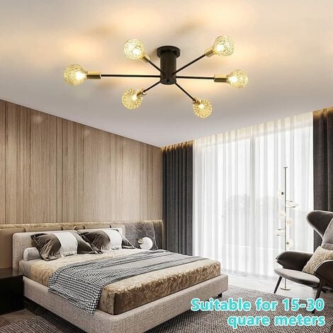 Kronleuchter, Deckenlampe 6-flammig, E27 Schwarzes Gold Modern/Vintage  Deckenleuchte Kronleuchter für Wohnzimmer Schlafzimmer Esszimmer (Ohne