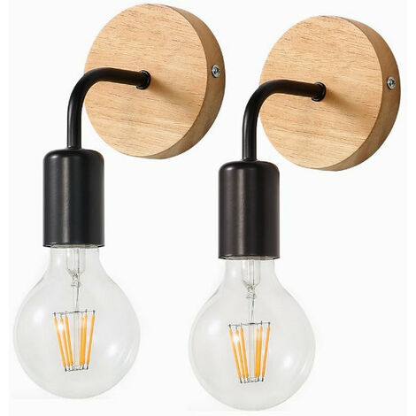 GOECO Vintage Wandleuchte, 2er Pack, Innenwandleuchte aus Holz, für Wohnzimmer, Schlafzimmer, Industriedekor
