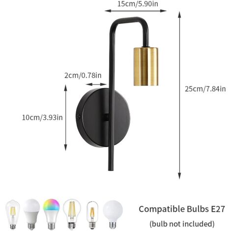 GOECO Wandlampen 2er-Set Vintage in Gold aus Eisen, E27 industrielle Innenleuchte IP20 für Schlafzimmer Flur und Bar (Ohne Glühbirne)