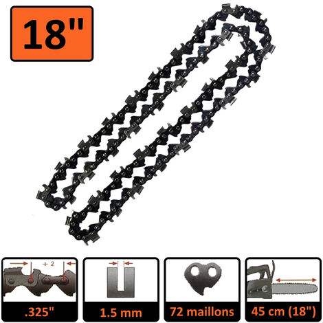 Guía de 18 pulgadas (45 cm) con cadena de 72 eslabones para motosierras