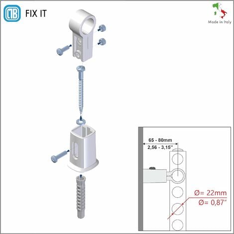 Supports avec pince pour radiateurs sèche-serviettes - Tuyaux Ø22 mm - Capacité 75 Kg - Blanc
