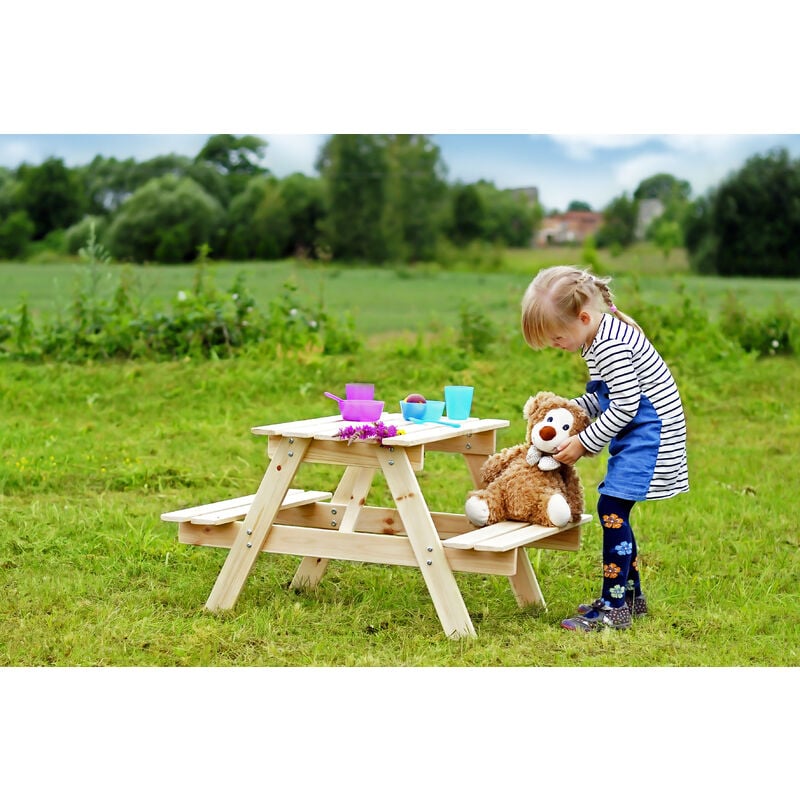 TIMBELA M012-1 Tavolo da picnic per bambini in legno 81x60xH50 cm Gruppo Tavolo con panche 