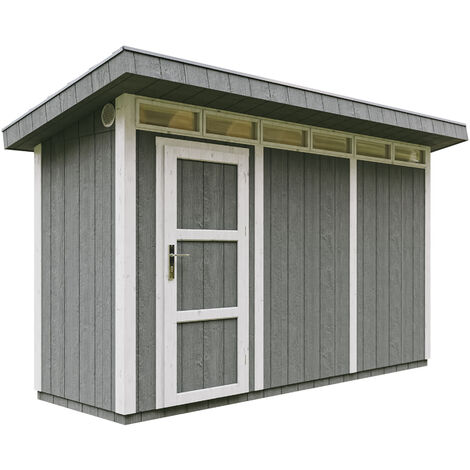 Casetta da Giardino di QUALITÀ PREMIUM 4,3m²-L161xW411cm-con Pavimento, Tegole Bituminose,Set di Vernici-Costruzione con pannelli LP Smartside - Capanno da giardino - TIMBELA M902- Cavern Steel