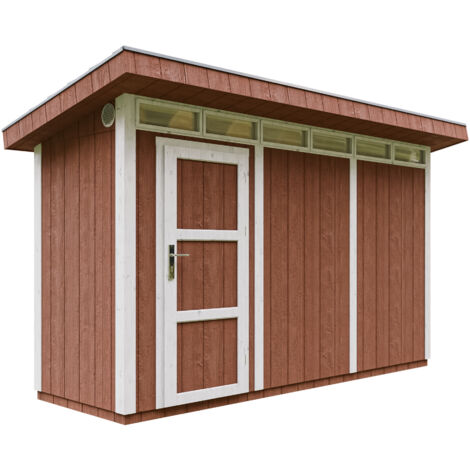 Casetta da Giardino di QUALITÀ PREMIUM 4,3m²-L161xW411cm-con Pavimento, Tegole Bituminose,Set di Vernici-Costruzione con pannelli LP Smartside - Capanno da giardino - TIMBELA M902- Redwood Red