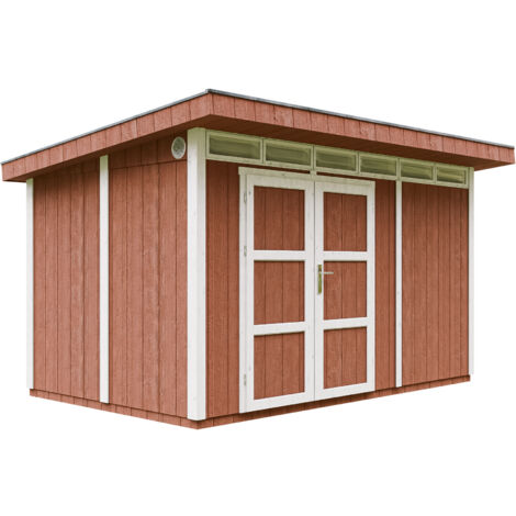 Casetta da Giardino di QUALITÀ PREMIUM 8,7m²-L412xW279cm-con Pavimento, Tegole Bituminose,Set di Vernici-Costruzione con pannelli LP Smartside - Capanno da giardino - TIMBELA M904A-Redwood Red