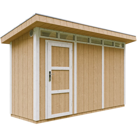 Casetta da Giardino di QUALITÀ PREMIUM 4,3m²-L161xW411cm-con Pavimento, Tegole Bituminose,Set di Vernici-Costruzione con pannelli LP Smartside - Capanno da giardino - TIMBELA M902- Harvest Honey
