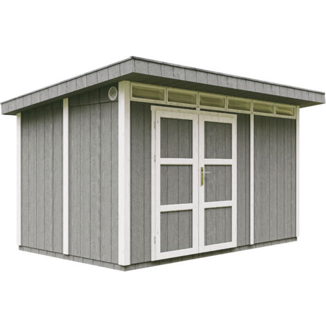 Casetta da Giardino di QUALITÀ PREMIUM 8,7m²-L412xW279cm-con Pavimento, Tegole Bituminose,Set di Vernici-Costruzione con pannelli LP Smartside - Capanno da giardino - TIMBELA M904A-Cavern Steel