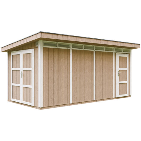 Casetta da Giardino di QUALITÀ PREMIUM 8.52+2.95m²-L530xW279cm-con Pavimento, Tegole Bituminose,Set di Vernici-Costruzione con pannelli LP Smartside - Capanno da giardino - M905C - TERRA BROWN