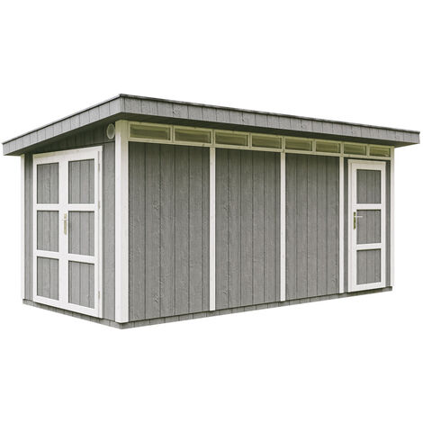 Casetta da Giardino di QUALITÀ PREMIUM 8.52+2.95m²-L530xW279cm-con Pavimento, Tegole Bituminose,Set di Vernici-Costruzione con pannelli LP Smartside - Capanno da giardino - M905C - CAVERN STEEL