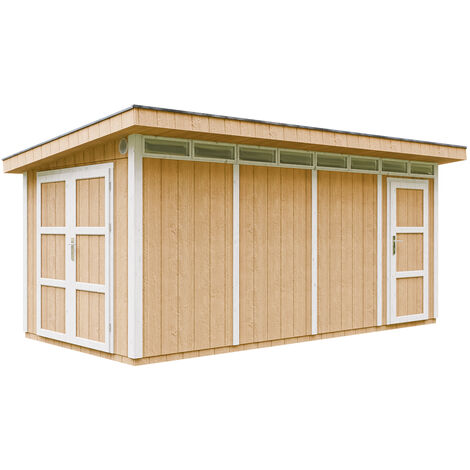Casetta da Giardino di QUALITÀ PREMIUM 8.52+2.95m²-L530xW279cm-con Pavimento, Tegole Bituminose,Set di Vernici-Costruzione con pannelli LP Smartside - Capanno da giardino - M905C - HARVEST HONEY