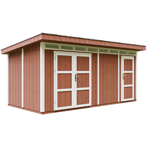 Casetta da Giardino di QUALITÀ PREMIUM 8.52+2.95m²-L530xW279cm-con Pavimento, Tegole Bituminose,Set di Vernici-Costruzione con pannelli LP Smartside - Capanno da giardino - M905C - REDWOOD RED