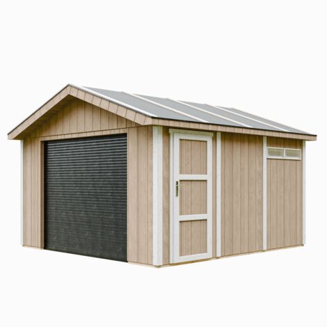 Garage di QUALITÀ PREMIUM 13 m² - L378xL412 cm - GARAGE PER MOTO, biciclette, macchine da giardinaggio - Costruzione con pannelli LP Smartside - Capannone da giardino Timbela M990B-TERRA BROWN