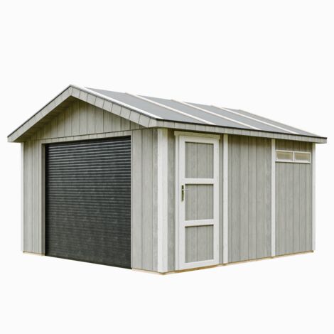 Garage di QUALITÀ PREMIUM 13 m² - L378xL412 cm - GARAGE PER MOTO, biciclette, macchine da giardinaggio - Costruzione con pannelli LP Smartside - Capannone da giardino Timbela M990B-TUNDRA GREY