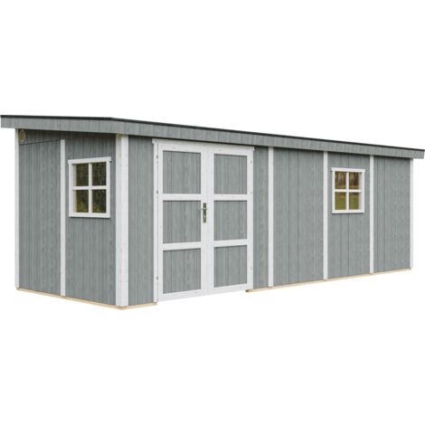 Casetta da giardino di qualità premium 14,3 m² - H231x248x648 cm - Costruzione in pannelli LP Smartside - Senza pavimento e parete laterale - Timbela M941B-CAVERN STEEL