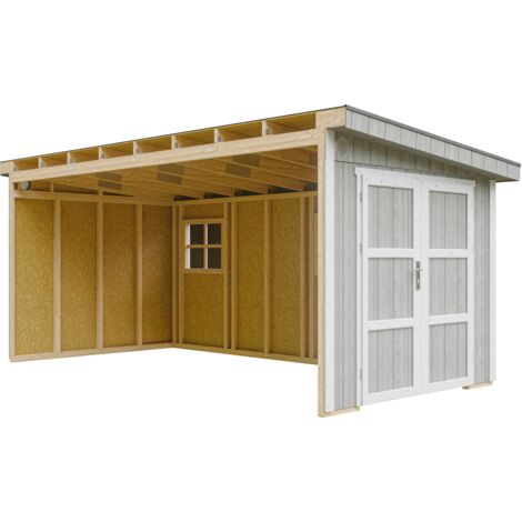 Casetta da giardino di qualità premium 11,47 m² - H231x248x530 cm - Costruzione in pannelli LP Smartside - Senza pavimento e parete laterale - Timbela M940B-TUNDRA GREY