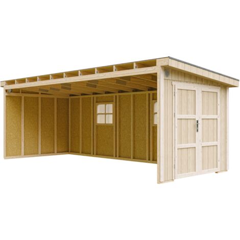 Casetta da giardino di qualità premium 14,3 m² - H231x248x648 cm - Costruzione in pannelli LP Smartside - Senza pavimento e parete laterale - Timbela M941B