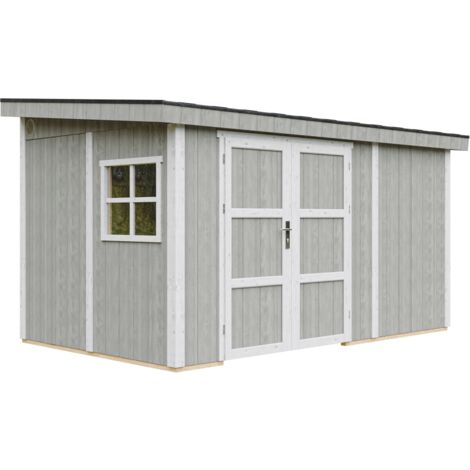 Casetta da giardino di qualità premium 8,68 m² - H231x248x412 cm - Costruzione in pannelli LP Smartside - Senza pavimento e parete laterale - Timbela M939B-TUNDRA GREY