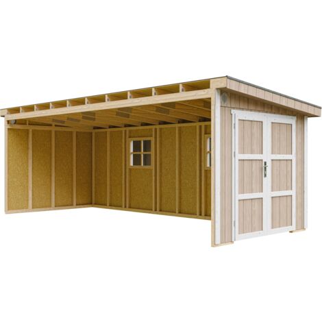 Casetta da giardino di qualità premium 14,3 m² - H231x248x648 cm - Costruzione in pannelli LP Smartside - Senza pavimento e parete laterale - Timbela M941B-TERRA BROWN