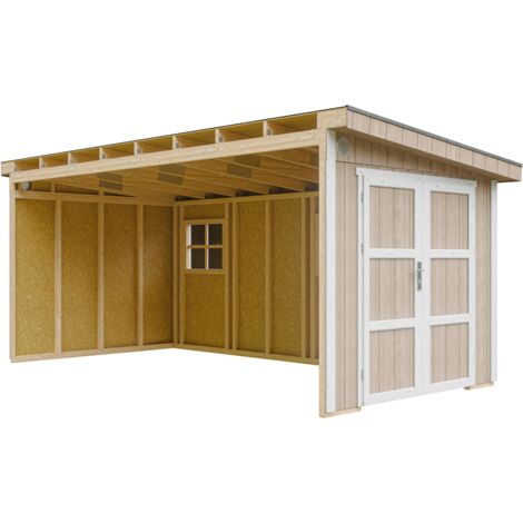 Casetta da giardino di qualità premium 11,47 m² - H231x248x530 cm - Costruzione in pannelli LP Smartside - Senza pavimento e parete laterale - Timbela M940B-TERRA BROWN