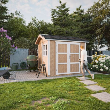 Casetta da giardino di qualità premium 5,9 m² - H252x250x294 cm - Costruzione in pannelli LP Smartside - Con pavimento e Tegole Bituminose - Timbela M913A