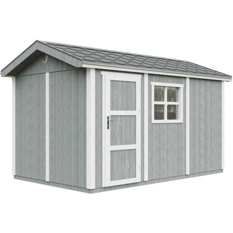 Casetta da giardino di qualità premium 8,68 m² - H252x250x412 cm - Costruzione in pannelli LP Smartside - Con pavimento e Tegole Bituminose - Timbela M914-CAVERN STEEL
