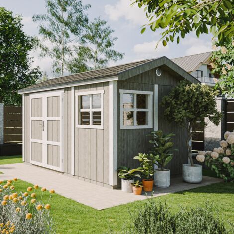 Casetta da giardino di qualità premium 8,68 m² - H252x250x412 cm - Costruzione in pannelli LP Smartside - Con pavimento e Tegole Bituminose - Timbela M914A