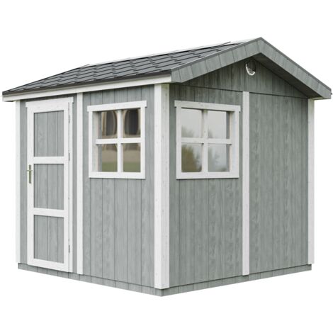 Casetta da giardino di qualità premium 5,9 m² - H252x250x294 cm - Costruzione in pannelli LP Smartside - Con pavimento e Tegole Bituminose - Timbela M913-CAVERN STEEL