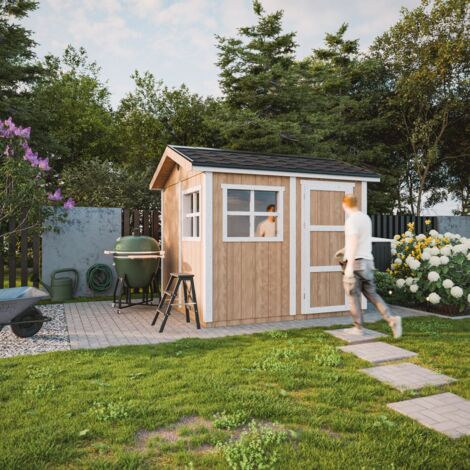 Casetta da giardino di qualità premium 5,9 m² - H252x250x294 cm - Costruzione in pannelli LP Smartside - Con pavimento e Tegole Bituminose - Timbela M913