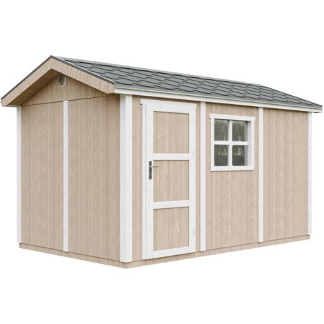 Casetta da giardino di qualità premium 8,68 m² - H252x250x412 cm - Costruzione in pannelli LP Smartside - Con pavimento e Tegole Bituminose - Timbela M914-TERRA BROWN
